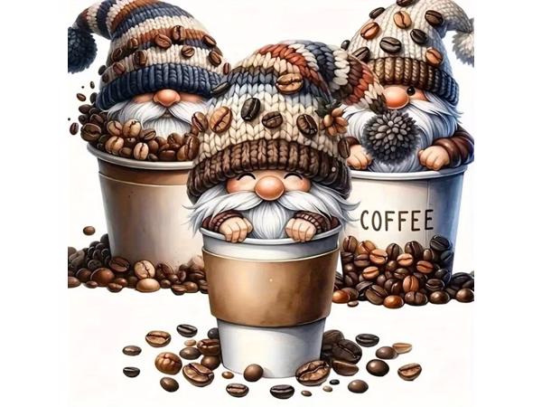 20x20cm Diamond Painting koffie kabouters (rond) nr 516