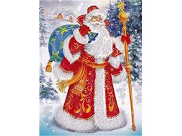 nr 76 Diamond painting kerstman met rugzak 50x40cm (rond)