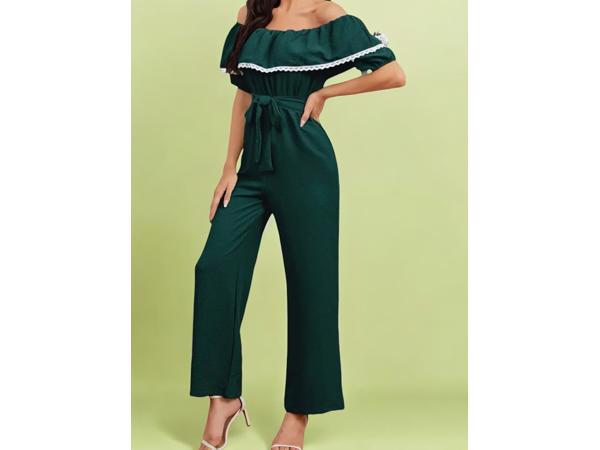 Offshoulder jumpsuit donkergroen XL