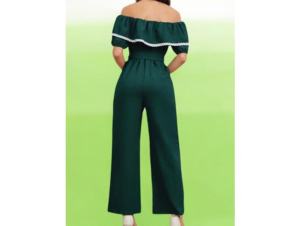 Offshoulder jumpsuit donkergroen XL