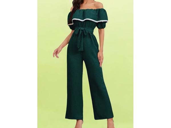 Offshoulder jumpsuit donkergroen XL