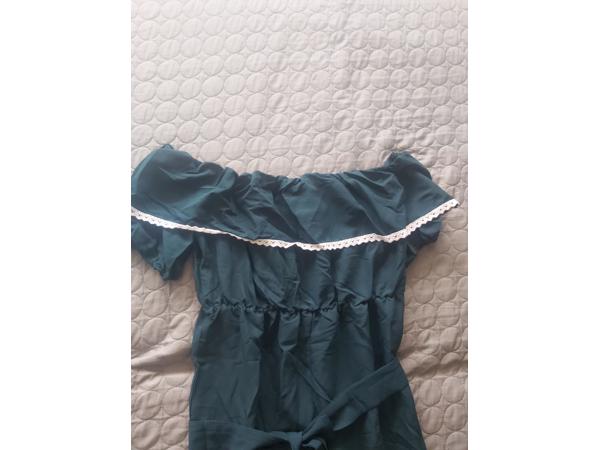 Offshoulder jumpsuit donkergroen XL