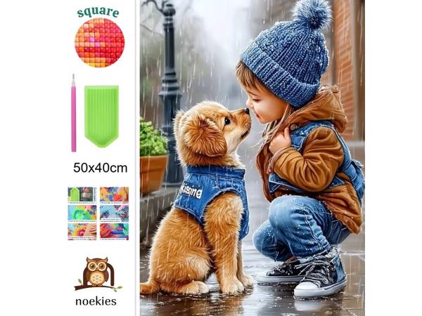 nr 19 Diamond Painting kindje hondje 50x40cm (vierkant)