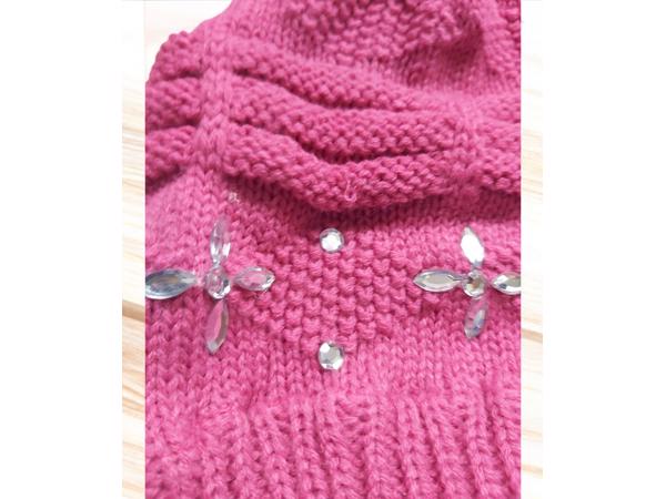 Beanie muts roze met glitter stenen