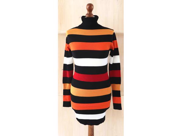 Jurk/longpullover met col, zwart/multi, 1 maat 34/40 (nieuw)