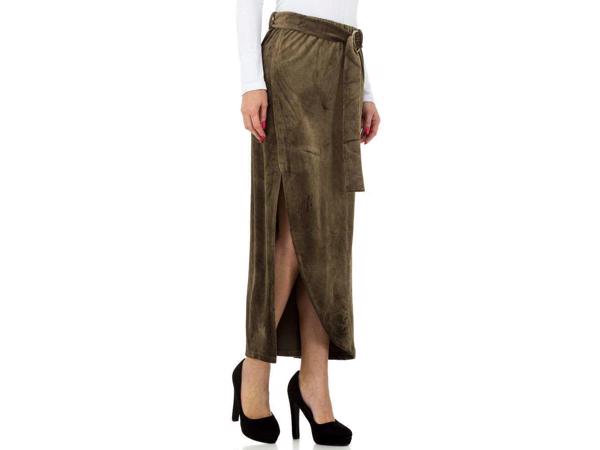 JCL lange velourse rok met split khaki bruin S/M