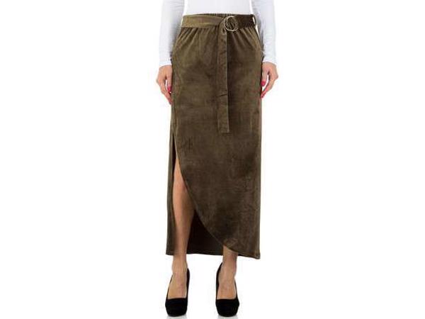 JCL lange velourse rok met split khaki bruin S/M