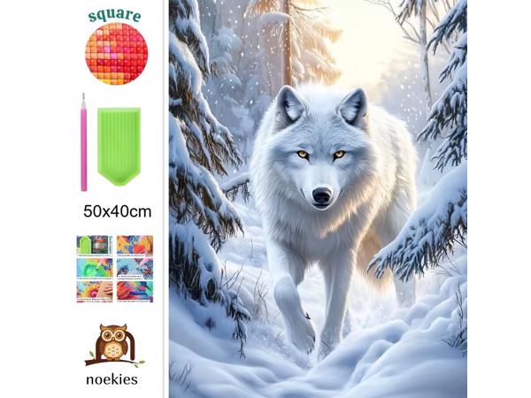 nr 23 Diamond Painting witte wolf 50x40cm (vierkant)