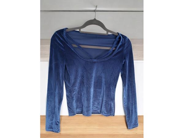 Fluwelen glanzende top blauw S