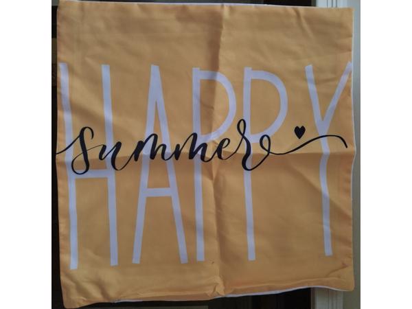 Set van 4 kussenhoezen mosterdgeel bloem en tekst 40x40cm