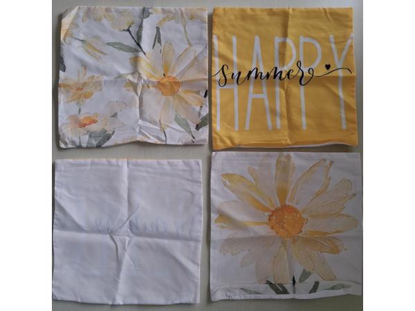 Set van 4 kussenhoezen mosterdgeel bloem en tekst 40x40cm