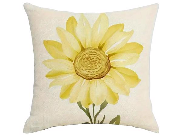 Set van 4 kussenhoezen mosterdgeel bloem en tekst 40x40cm