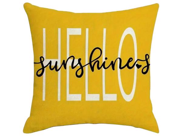 Set van 4 kussenhoezen mosterdgeel bloem en tekst 40x40cm