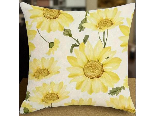 Set van 4 kussenhoezen mosterdgeel bloem en tekst 40x40cm