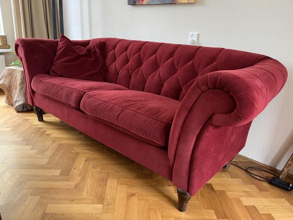 Drie-zits bank Bordeaux rood Chesterfield