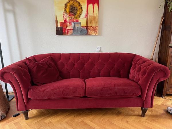 Drie-zits bank Bordeaux rood Chesterfield