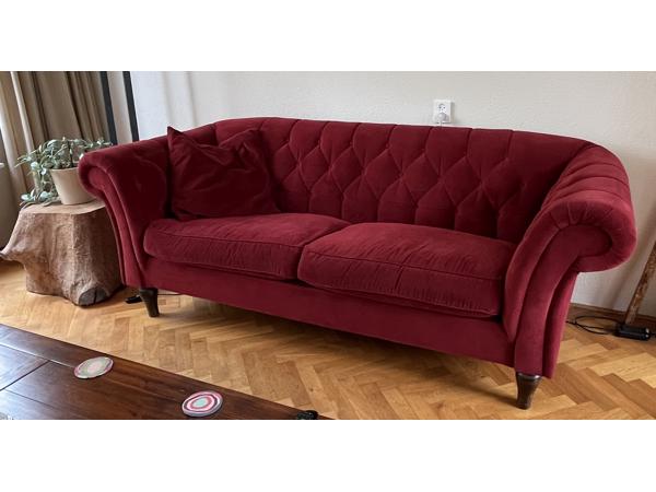 Drie-zits bank Bordeaux rood Chesterfield