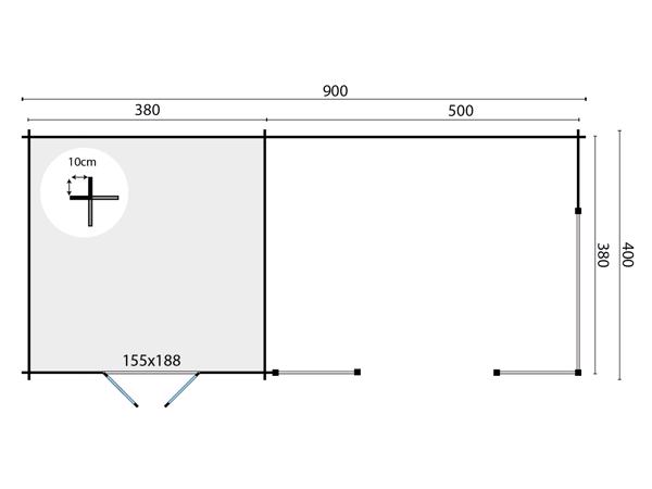 Tuinhuis-Blokhut Mokka met overkapping: 900 x 400 x 279(h) c