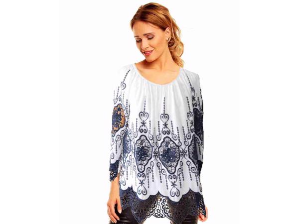 Mooi shirt / blouse, wit/blauw, 1 maat 36,38,40 (nieuw)