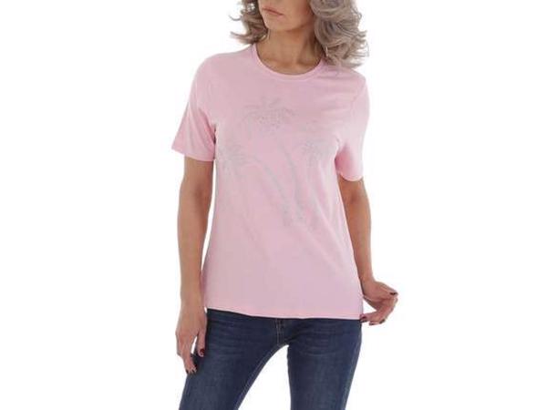 T-shirt strak getailleerd roze glitter palmbomen 46