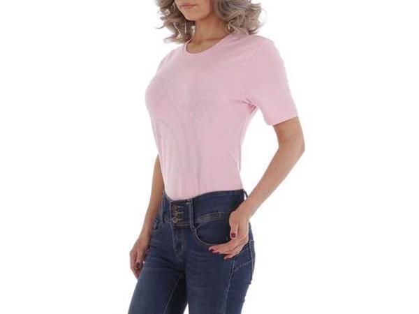 T-shirt strak getailleerd roze glitter palmbomen 46