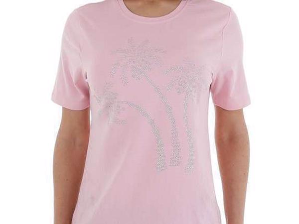 T-shirt strak getailleerd roze glitter palmbomen 46