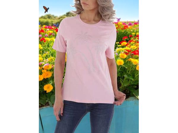 T-shirt strak getailleerd roze glitter palmbomen 46