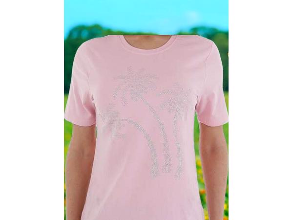 T-shirt strak getailleerd roze glitter palmbomen 46