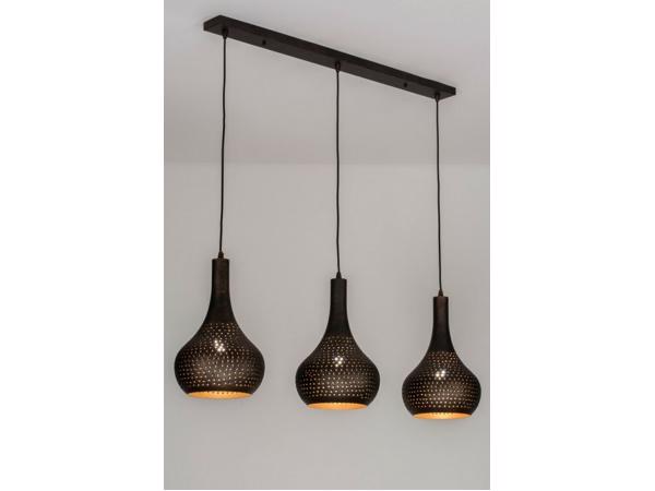 Industriële hanglamp met drie kappen van metaal