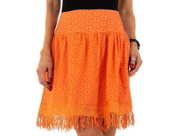 Drole de Copine rok gaatjes patroon oranje M/L 38/40