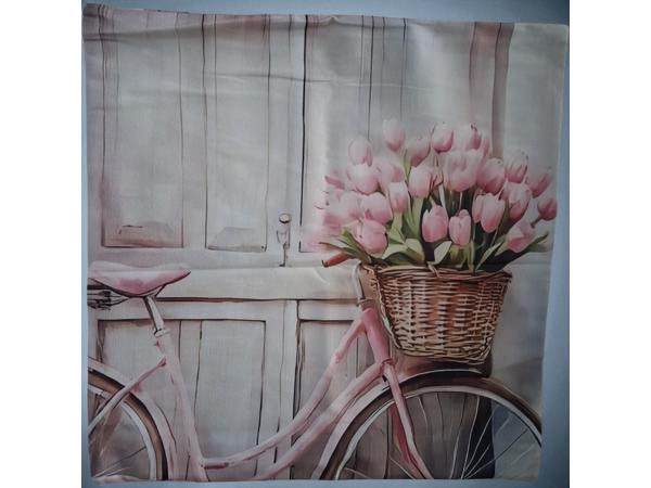 Set van 4 kussenhoezen tulp en fiets lichtroze groen 45x45cm