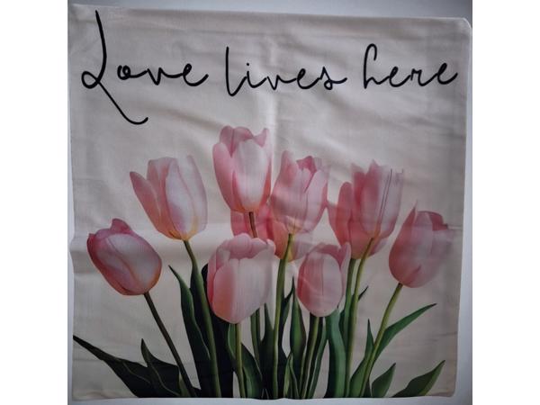 Set van 4 kussenhoezen tulp en fiets lichtroze groen 45x45cm