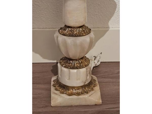 Vintage Tafellamp - Albast & Messing Voet - Geplooide Kap