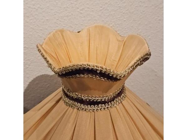 Vintage Tafellamp - Albast & Messing Voet - Geplooide Kap