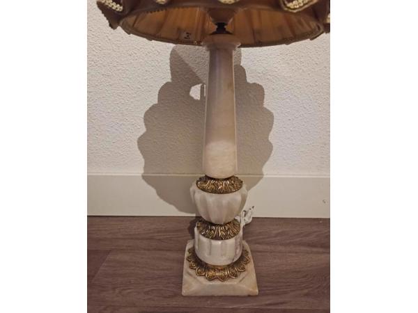 Vintage Tafellamp - Albast & Messing Voet - Geplooide Kap