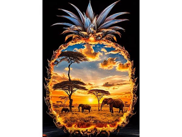 nr 47 Diamond painting Olifanten ananas 50x40cm (vierkant)