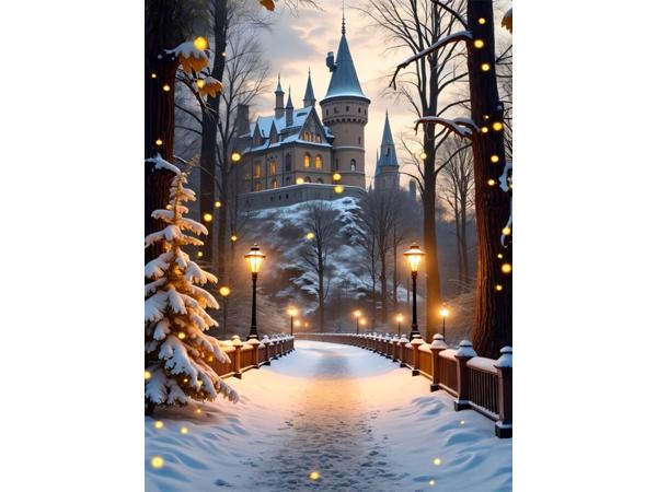 50x40cm Diamond Painting winter kasteel (vierkant) nr 55