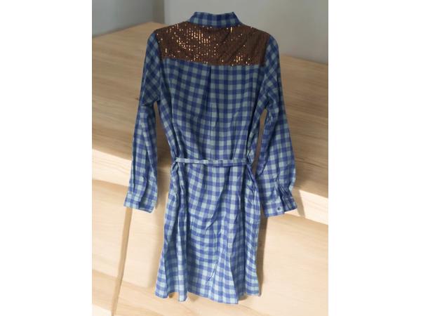 Voyelles geruite blouse glitter blauw L