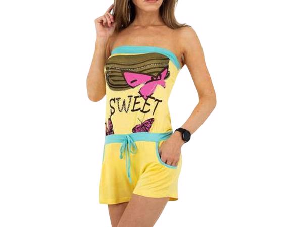 Playsuit offshoulder glitter geel XL