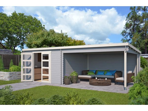 Blokhut met overkapping Olenka 710x330 Onbehandeld vuren