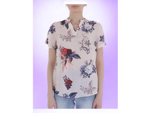 Metrofive bloemen shirt vhals lichtroze XL/42