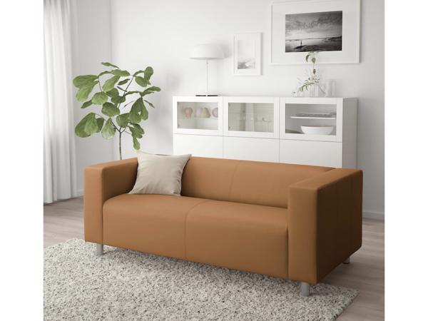 Oranje nep-lederen 2 zits-bank (Ikea Klippan)