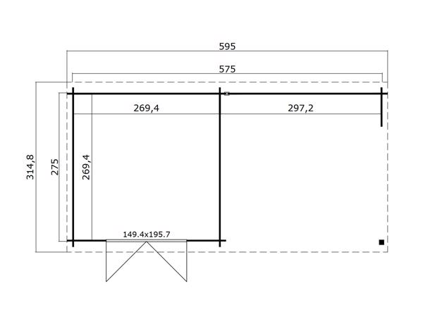 Blokhut met overkapping Fraya 575x275 Onbehandeld vuren