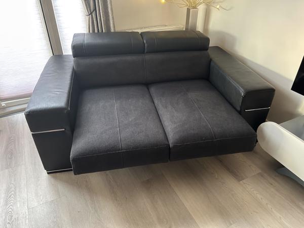 Zwart leren bank, 2p elektrisch