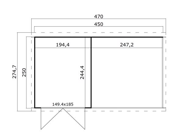 Blokhut met overkapping Finn 450x250 onbehandeld vuren