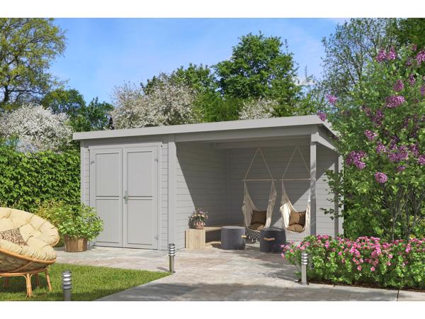 Blokhut met overkapping Finn 450x250 onbehandeld vuren