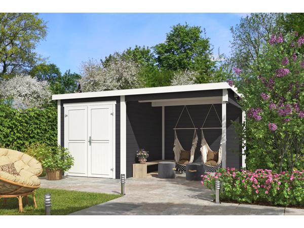 Blokhut met overkapping Finn 450x250 onbehandeld vuren