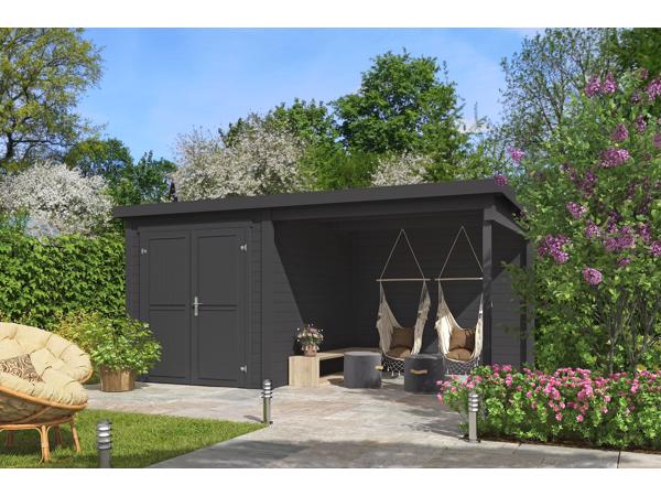 Blokhut met overkapping Finn 450x250 onbehandeld vuren