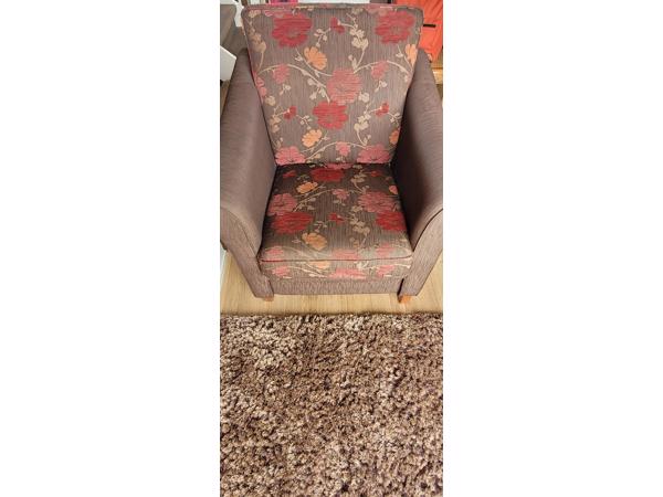 Fauteuil stof +poef en bankstel