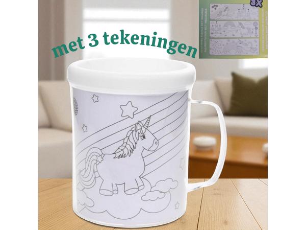 kleur je eigen beker - unicorn - met 3 tekeningen